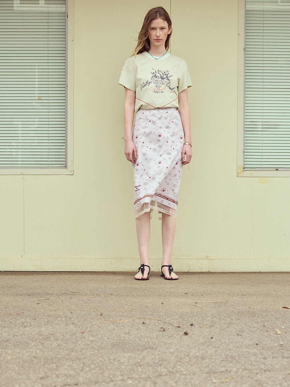 DEWL フラワー プリント バンディング スカート