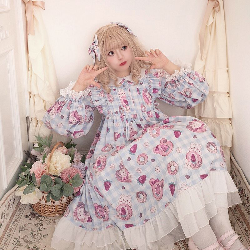 かわいいクマ ピンク ロリータ オリジナル ロリータドレス
