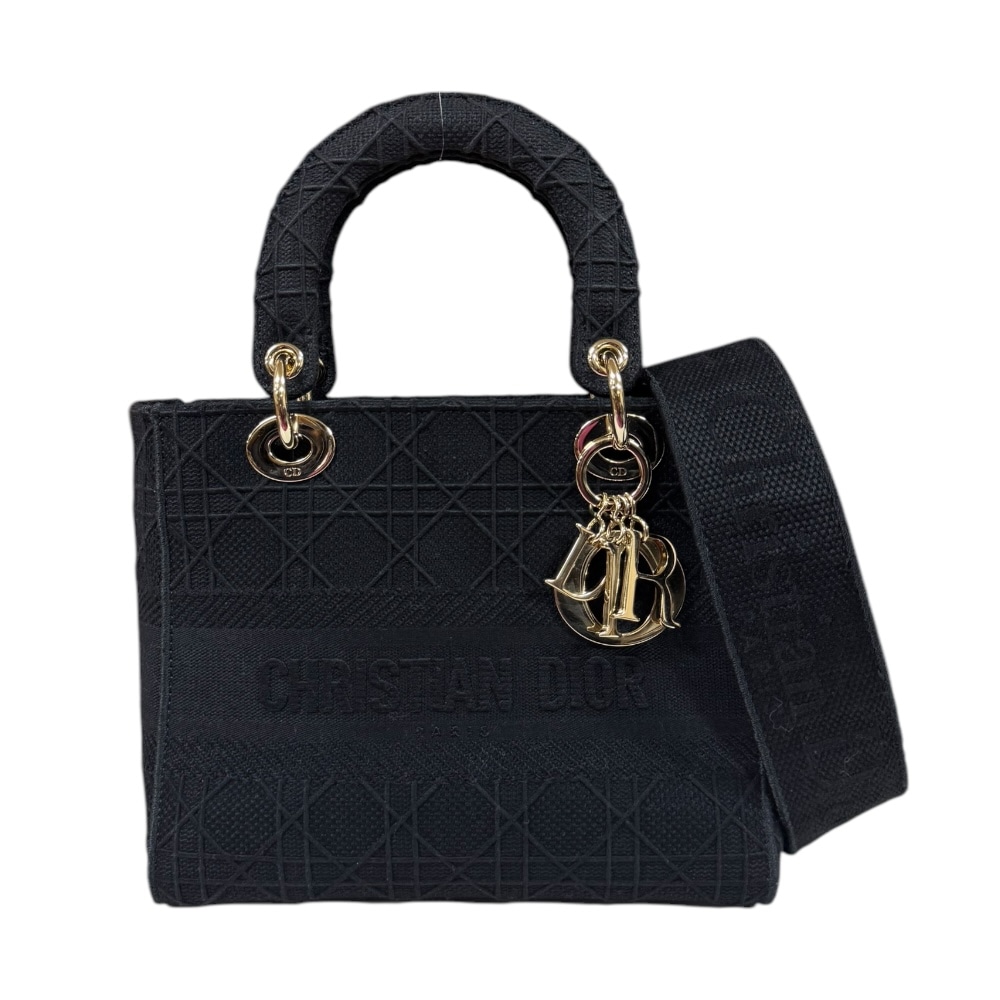 ディオール レディ D-Lite ミディアム ショルダーバッグ キャンバス ブラック Dior 中古 美品