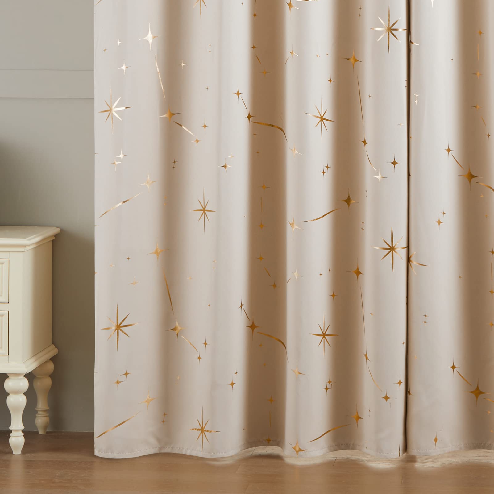 Topfinel 遮光カーテン カーテン 遮光 1枚 150cm幅 230cm丈 おしゃれ 星柄 箔プリント ベージュ 省エネ 断熱 寝室 防音カーテン 既成 カーテン 断熱カーテン