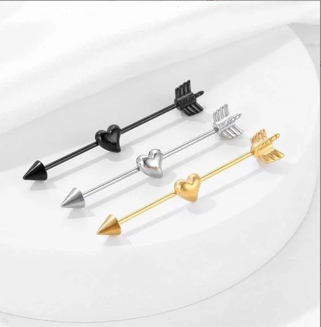 【急速出荷!】5点セット ボディピアス インダストリアル 14g ハートの矢 サージカルステンレス ヘリックスピアス 軟骨ピアス シングル福袋