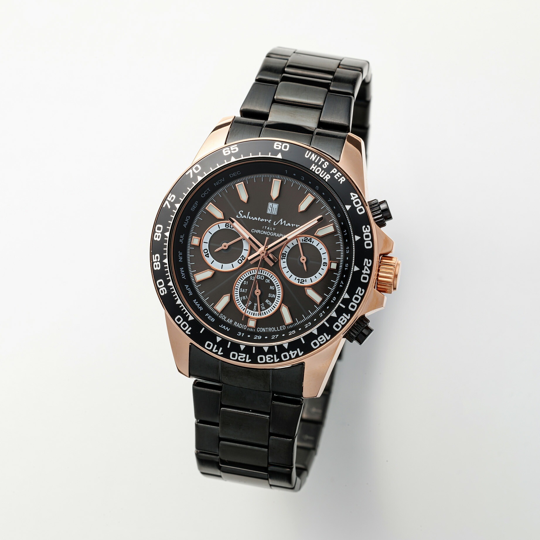Salvatore Marra サルバトーレマーラ腕時計　電波ソーラークロノグラフウォッチ SM24108-PGBK
