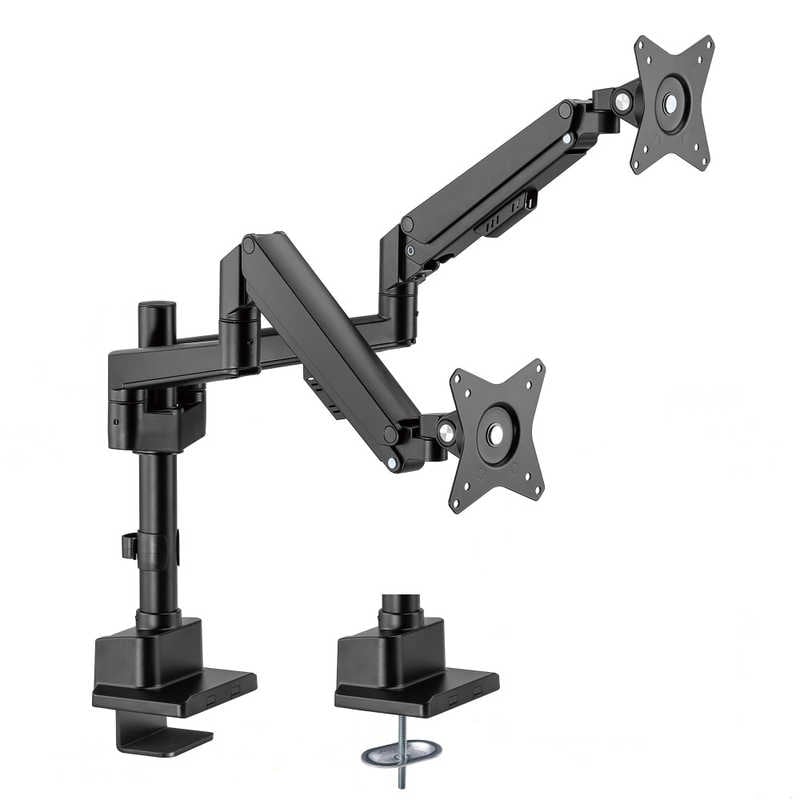 グリーンハウス　ガススプリング式 ディスプレイ用アーム クランプ/グロメット式 2画面　GH-AMEP2H-BK