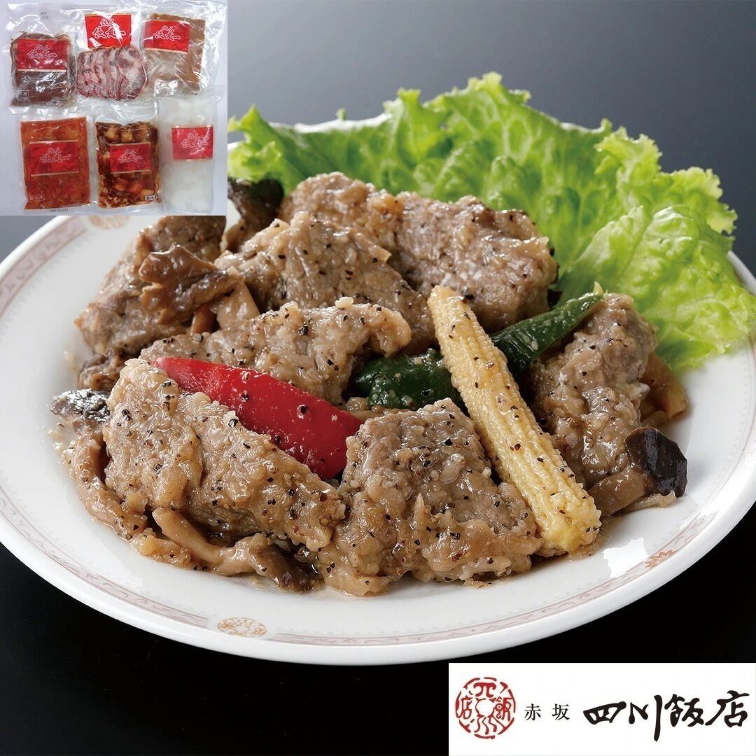 東京赤坂 四川飯店 陳建一監修 本格四川料理オードブル 大エビチリソース 麻婆豆腐 東坡肉 棒々鶏セット 焼豚スライス 杏仁豆腐 各1 【産直メーカー直送品】