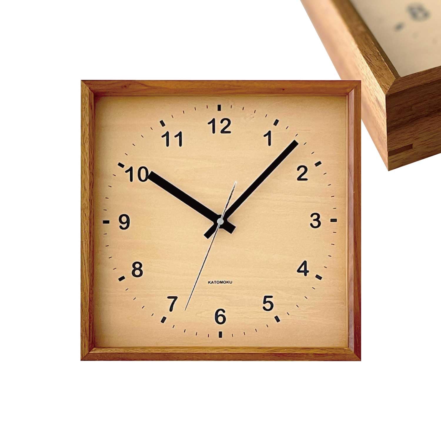 KATOMOKU muku square clock ウォールナット km-38WA 掛け時計 連続秒針 約25.7cm (クォーツ時計)