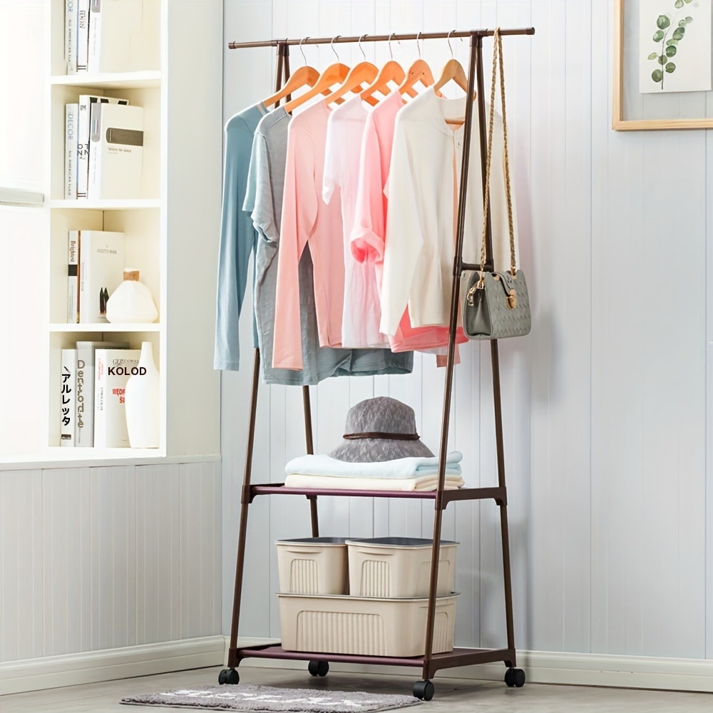 多機能メタル製衣類ラック キャスター付き自立式トライアングル収納オーガナイザー 衣類やコート用家庭キッチンワードローブ整理用の移動式多段棚 6,159円