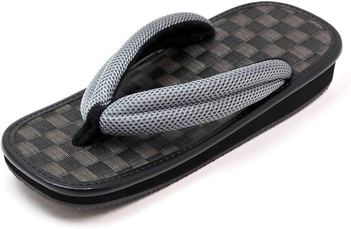 男性用 雪駄 草履 市松 黒畳 メッシュ鼻緒 ゴム底 日本製 32-stk-1 グレー 8寸6分(26.0～27.0 cm)