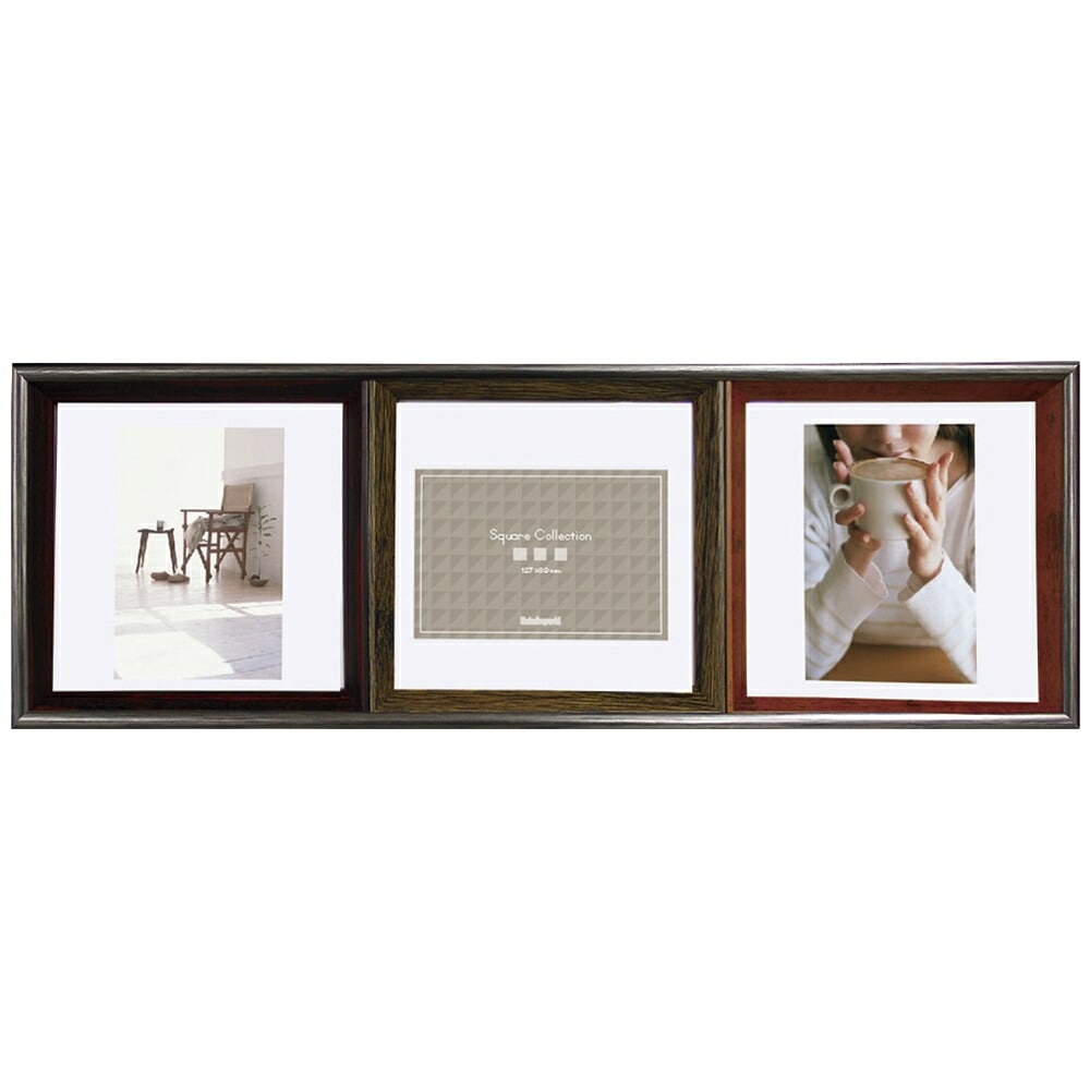 （まとめ買い）スクエアコレクション/3面 フォトフレーム 木目調 フ-TP-220-BR [x3]