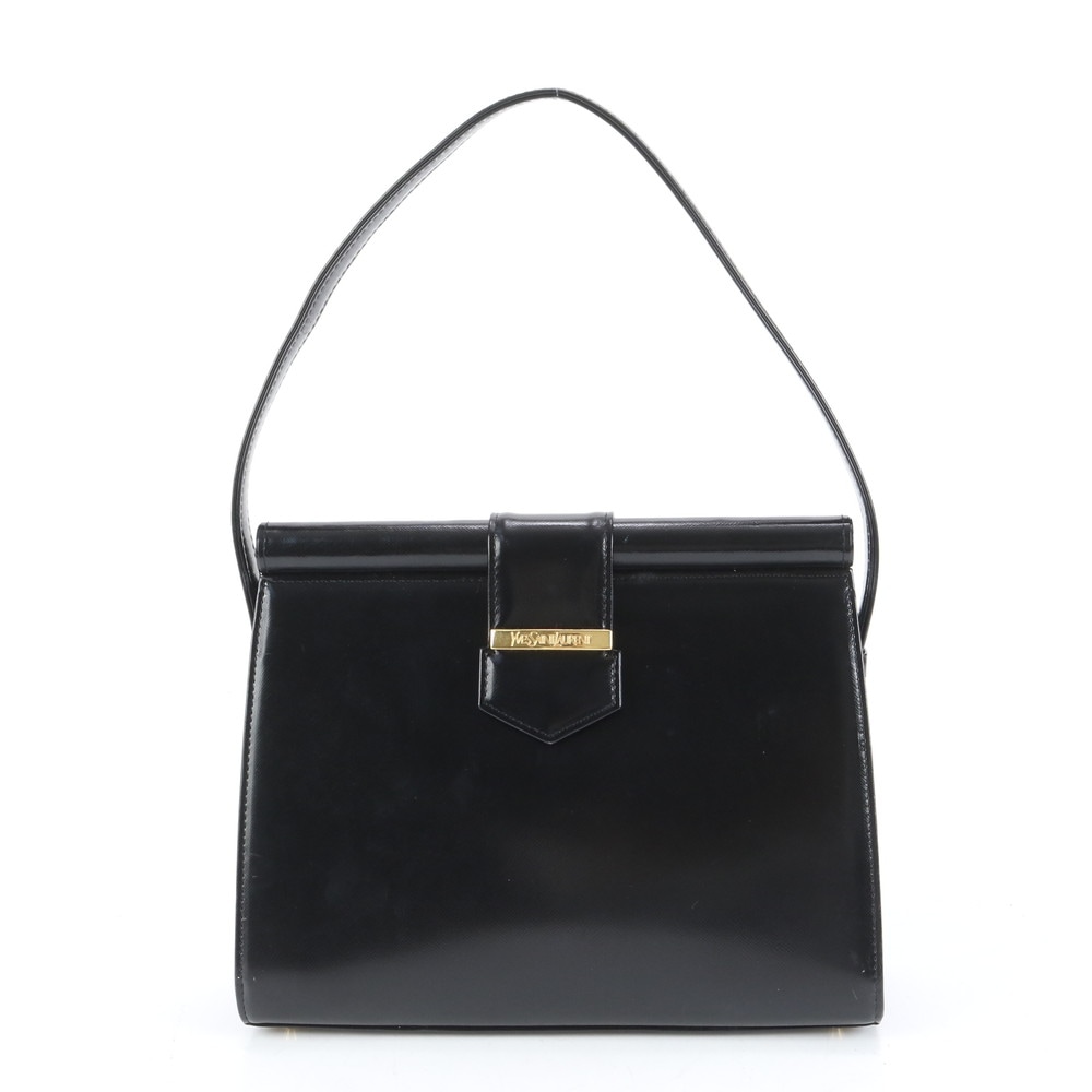 極美品 ヴィンテージ YSL レザー ショルダーバッグ 肩掛け トート ハンド ブラック 黒 レディース RUE CQ20-5 中古