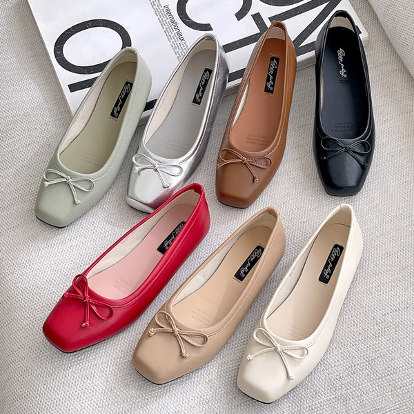 バレエシューズ パンプス スクエアトゥ フラット レディース 黒 赤 黒 銀 ベージュ アイボリー