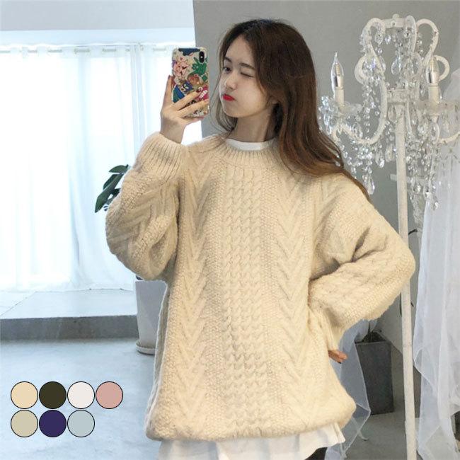 【短納期】厚手ニット レディース ニットセーター ケーブル編み セーター クルーネック トップス ニット プルオーバー レトロ プレゼント