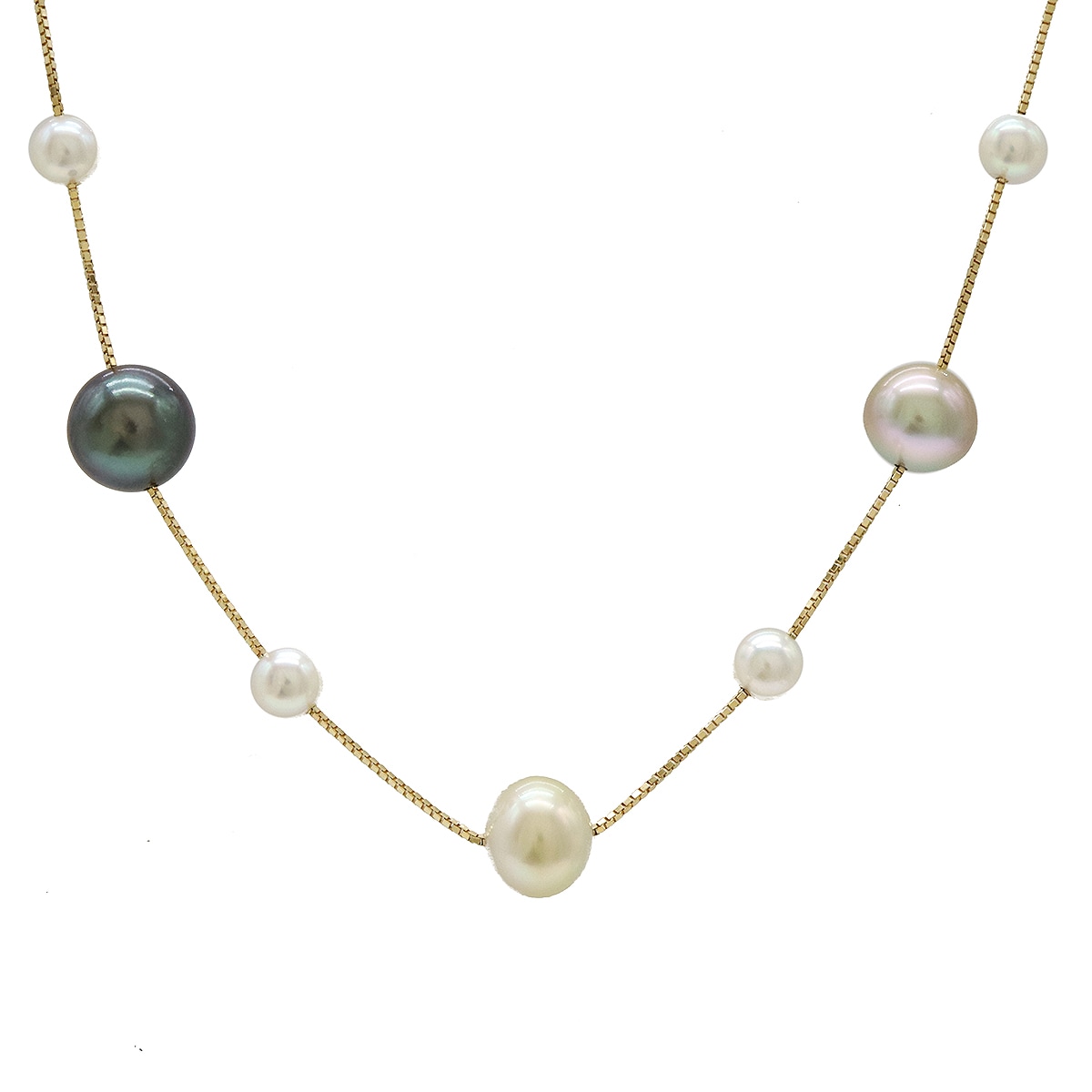 タサキ ステーションネックレス ロング パール 真珠 ブラックパール セミバロックパール 6.0-12m/m K18YG イエローゴール