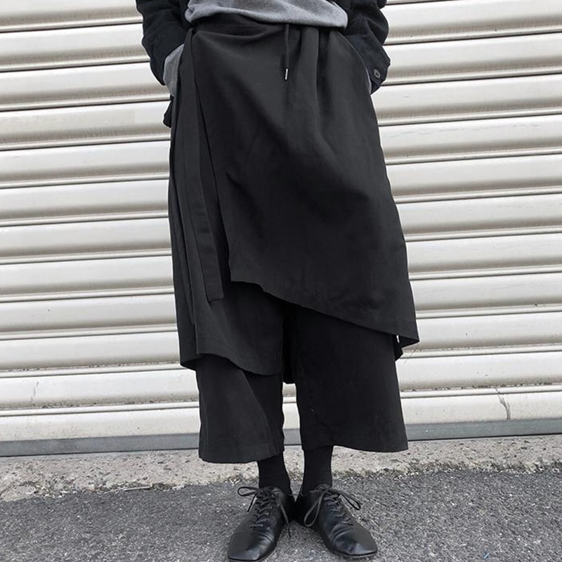 春秋新作レディースカジュアルパンツブラックファッショントレンドオールマッチレディースパンツダブルレイヤーデザインラージサイズルーズストレートパンツレディーストレンドカジュアル袴