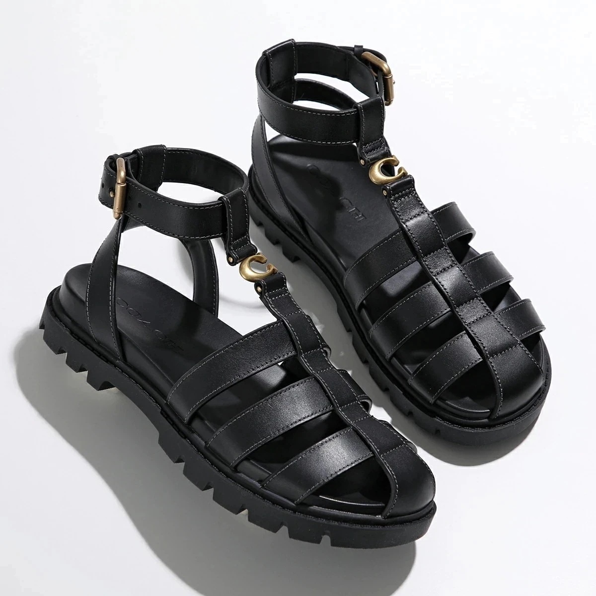 COACH コーチ フィッシャーマン サンダル SCLUPT C LTH FHSMN CAR69 レディース レザー ストラップ ロゴ シューズ 靴 BLK/BLACK