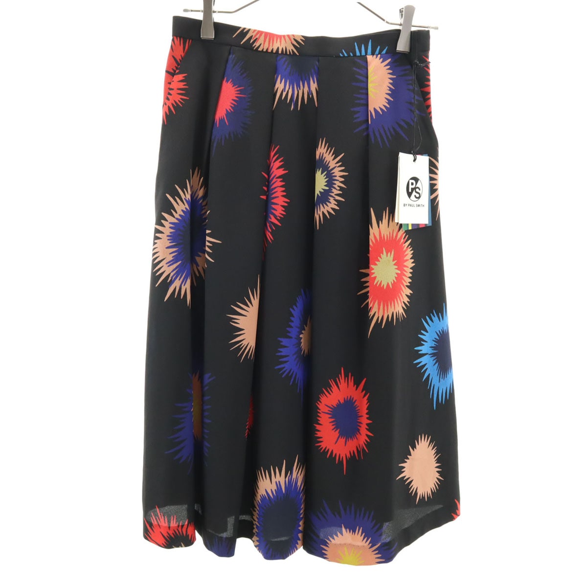 未使用 総柄 ミモレ丈 スカート 40 ブラック系 レディース 古着