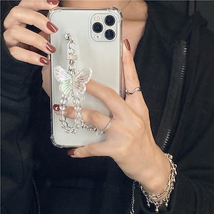 iphone 14 pro ケース 透明 クリア 蝶 チェーン付き チョウ レディースファッション オシャレ 多機種対応