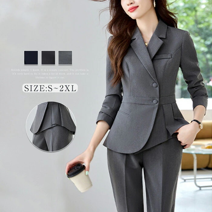 スーツ レディース パンツ スーツ Vネック 洗える セットアップ ロング丈 ビジネス リクルート オールシーズン 春 夏 秋 冬 大きいサイズ 上品 入学式 ジャケット ロング丈パンツ 2点セット
