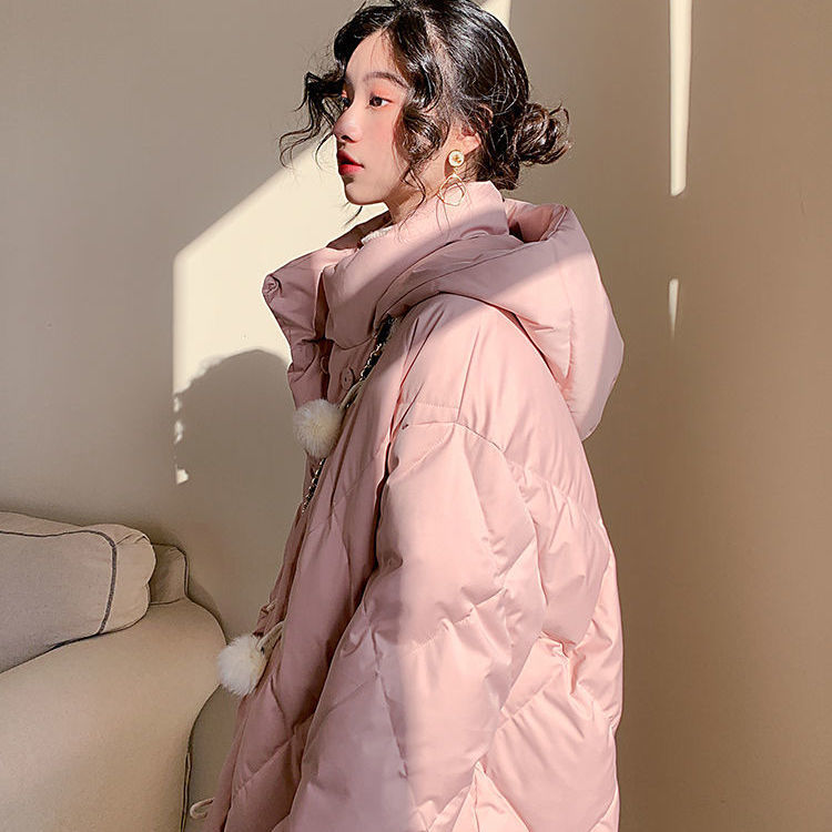 かわいいレトロなダウンジャケット ゆったりとした帽子付きダウンジャケット