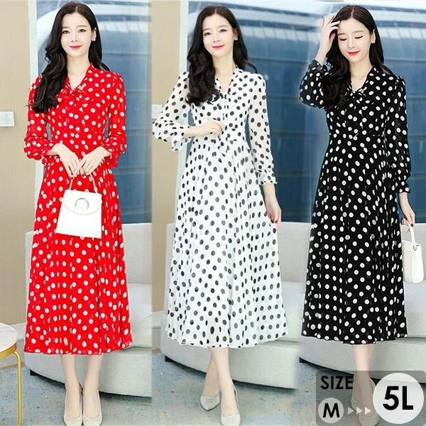 シフォンワンピース ワンピース レディース ドット柄 長袖 ミディアム丈 ワンピ 長袖ワンピース きれいめ シフォン オシャレ 大人 20代 30代 40代 50代 OL オフェス 通勤 ママ 春