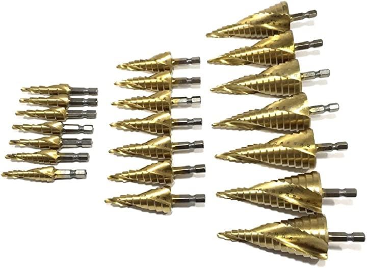 スパイラル ステップ ドリル チタン コーティング 21本 セット 六角軸 キノコ タケノコ 穴あけ DIY工具 カスタムパーツ(ソフト シルバー 5枚 花びら 花型 梅の花)