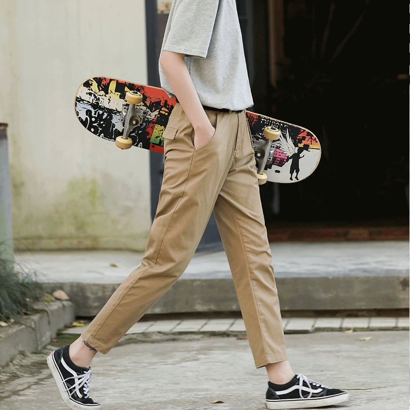 パンツ ボトムス 長ズボン カーゴパンツ クロップドパンツ ポケット タック ミリタリー ハイウエスト ストレッチ 美脚 動きやすい 韓国 かわいい 可愛い リラックス きれいめ 楽ちん 春