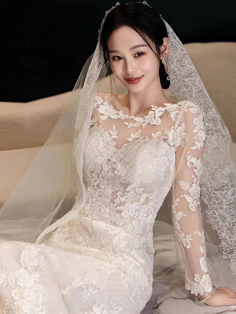 レーステールライトウェディングドレス花嫁2025メインヤーンシンレトロスタイルワンショルダーウェディングドレス