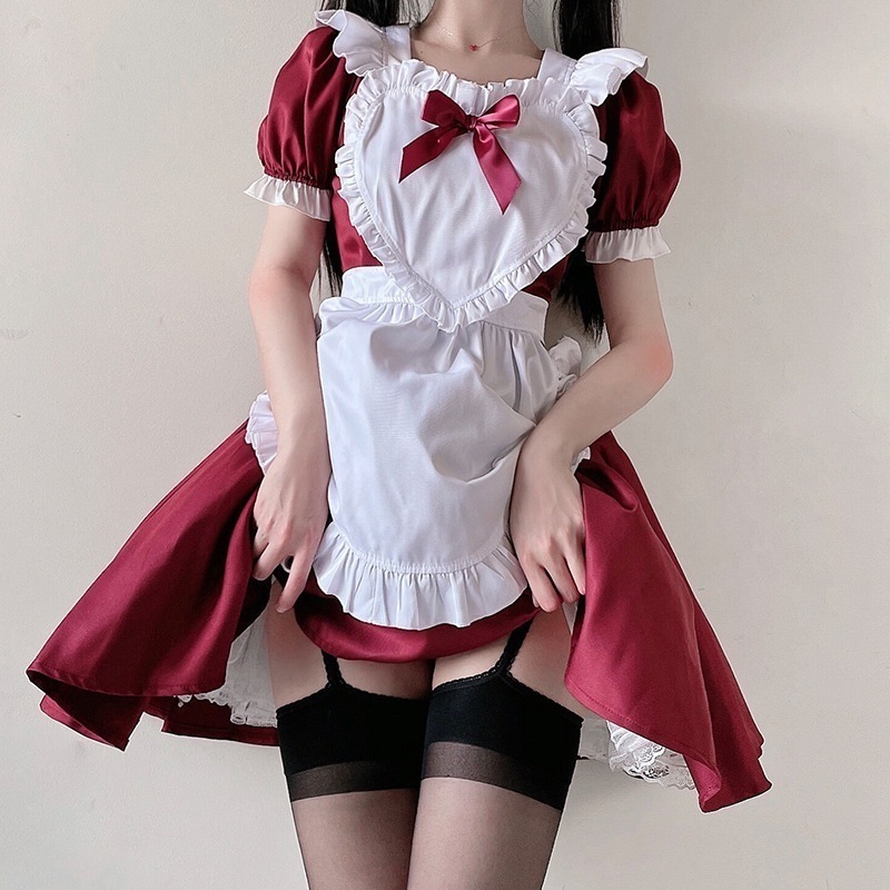 赤いメイド服日韓アリスかわいいソフト妹lolitaロリータメイド服カフェワンピース