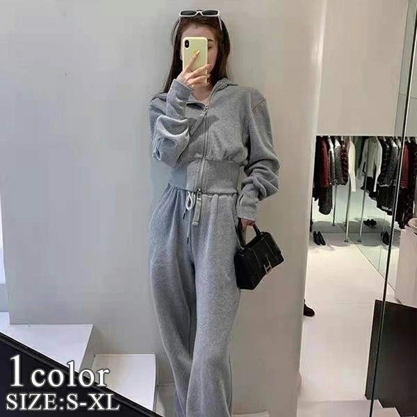 スウェット パーカー シンプル 上下セット スポーツ 部屋着 ルームウェア ヨガ ジム トップス ボトムス セットアップ 春 夏 秋 トレンド 大人可愛い レディース