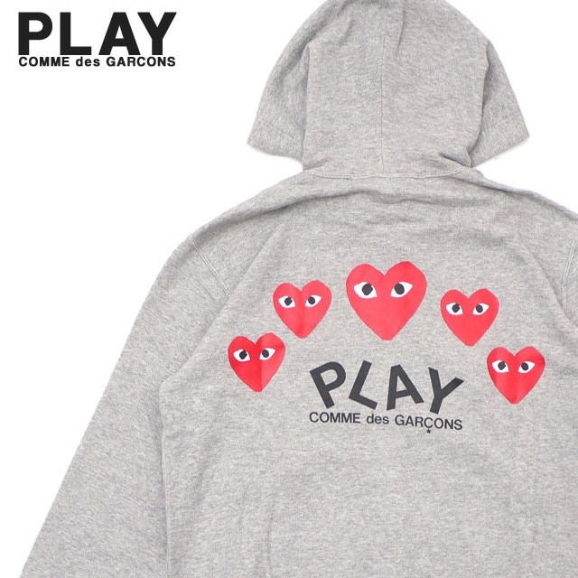プレイ コムデギャルソン PLAY COMME des GARCONS MENS FIVE RED HEART HOODIE スウェットパーカー GRAY 212-001024-042