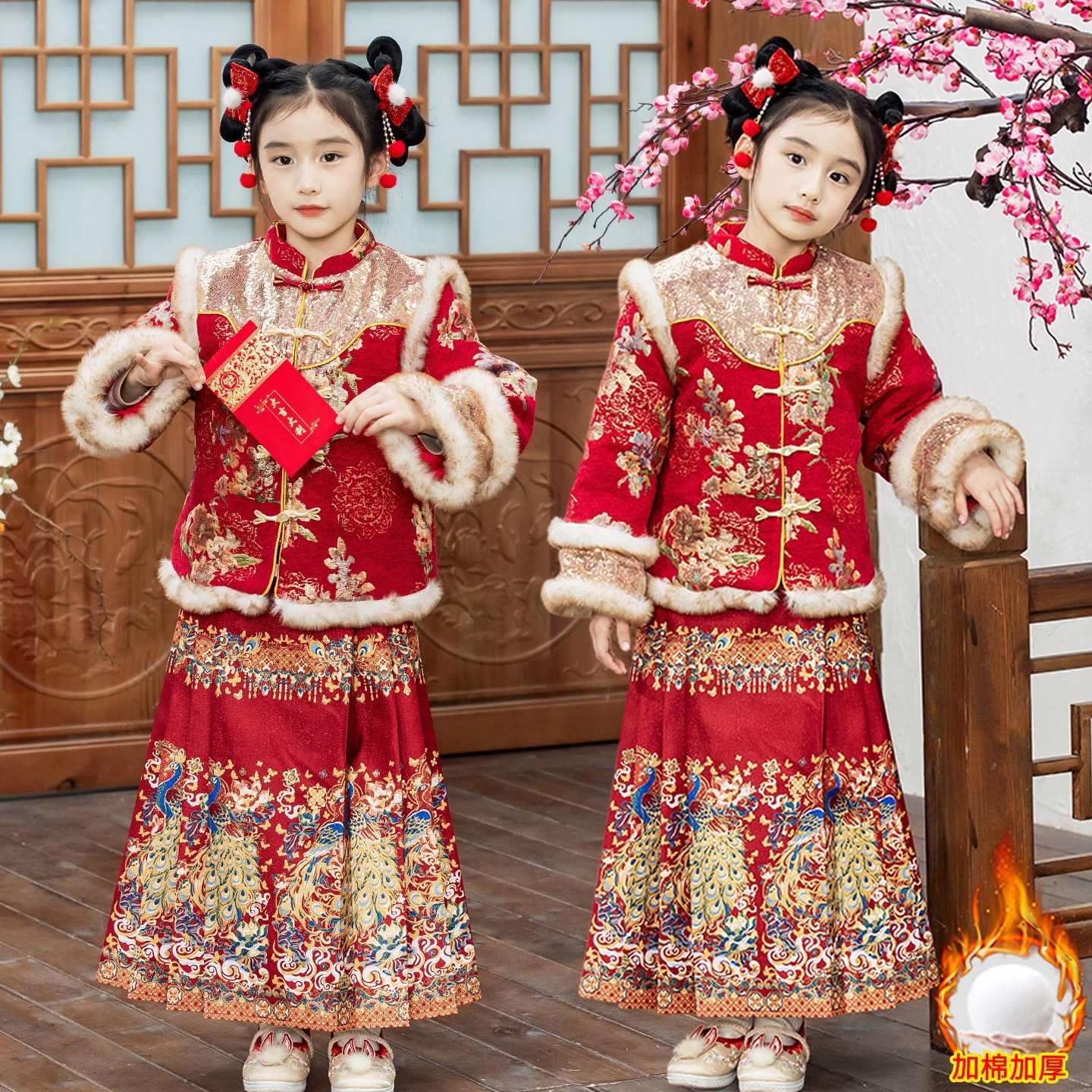 女児用漢服中国風唐装馬面スーツ冬服女の子の新年挨拶国潮