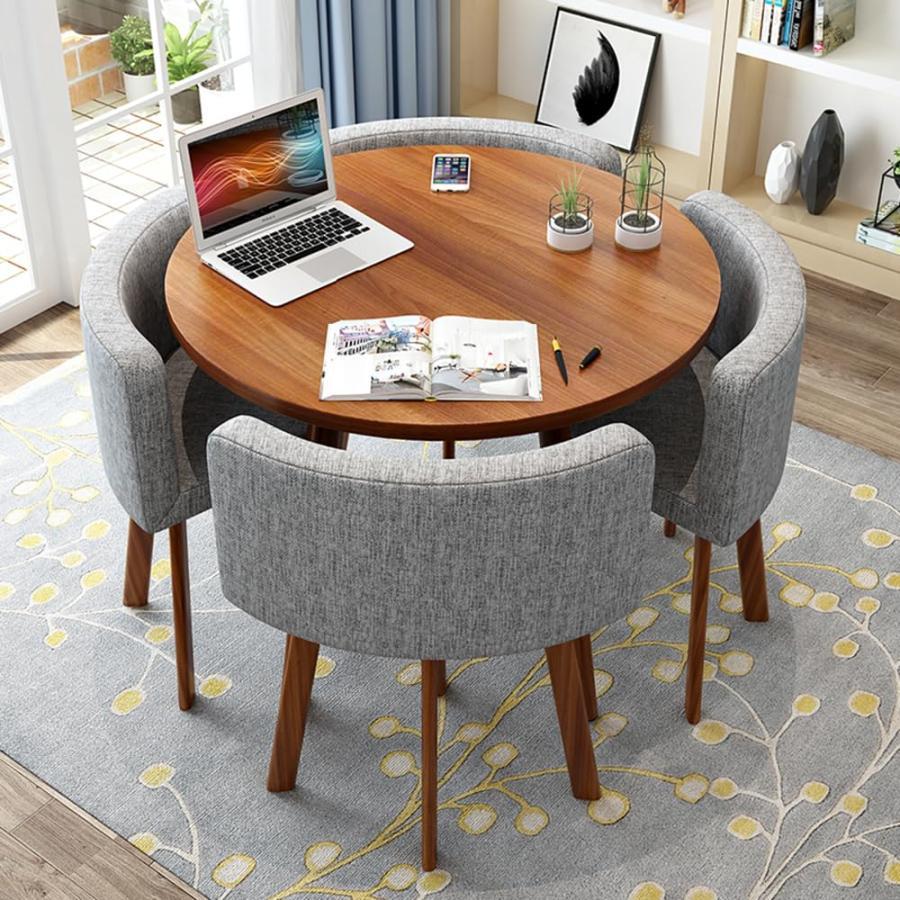 短納期丸型ダイニングセット 食卓セット 丸型4人掛けカフェテーブル ダイニングテーブルセット ダイニングルームとキッチン用 アパートリビングルームクリエイティブデ