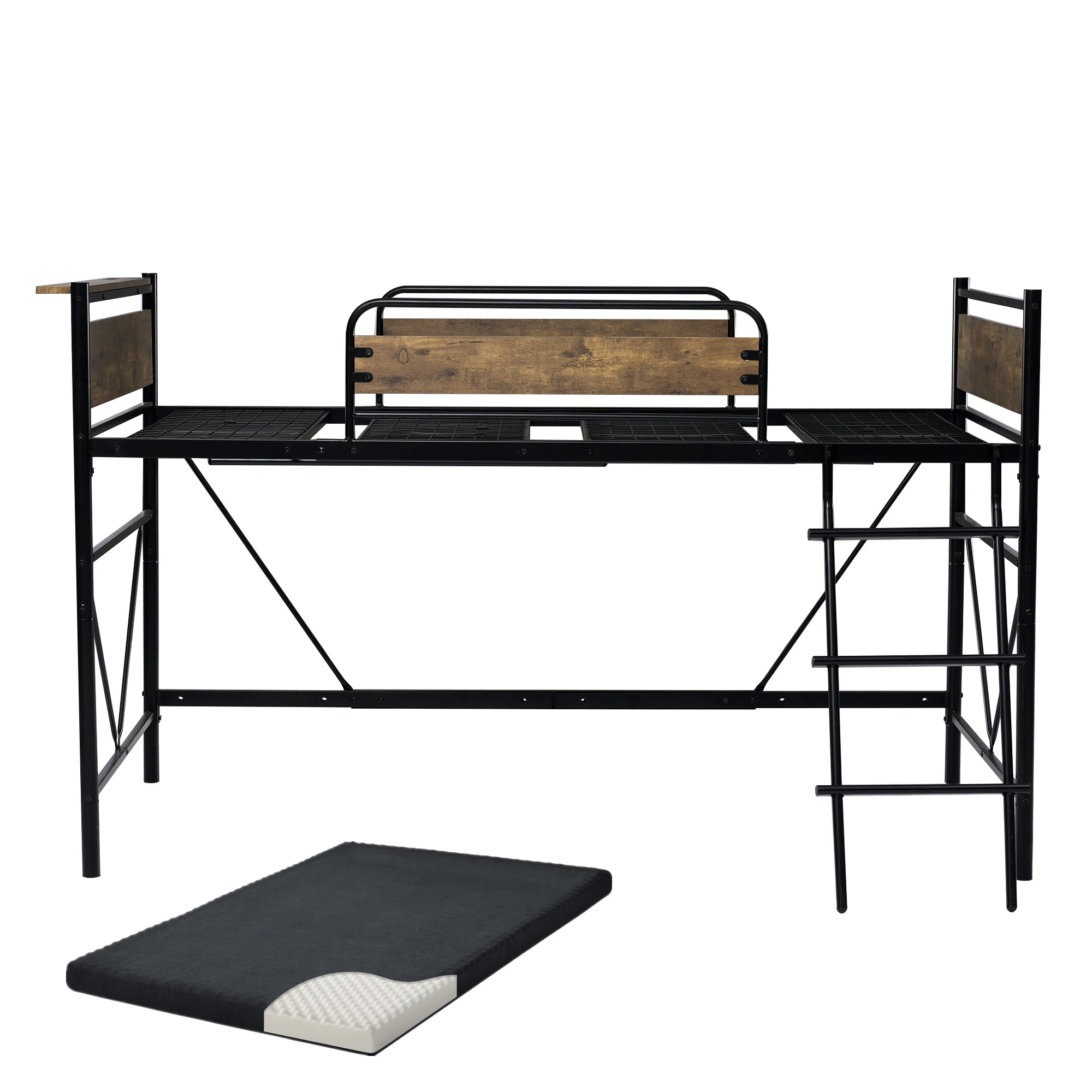 240【マットレス付き】ロフトベッド パイプベッド シングル 耐荷重150kg 高さ125cm システムベッド ロータイプ ミドルタイプ 収納 北欧風 大人 一人暮らし ハンガーポール4本付属 送料無