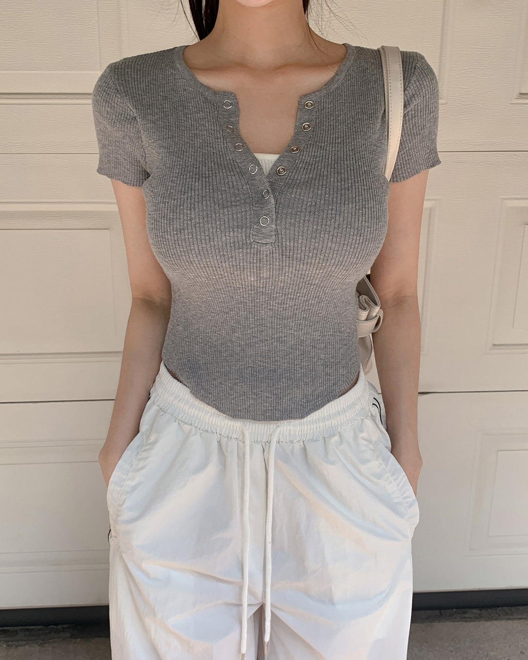 コシボタン半袖ニット韓国ファッション レディース