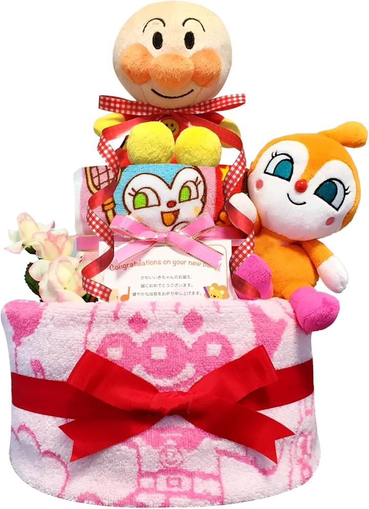 おむつケーキ 女の子 出産祝い 赤ちゃん 誕生日 ベビーシャワー ギフト(ピンク, 2段 Mサイズ)