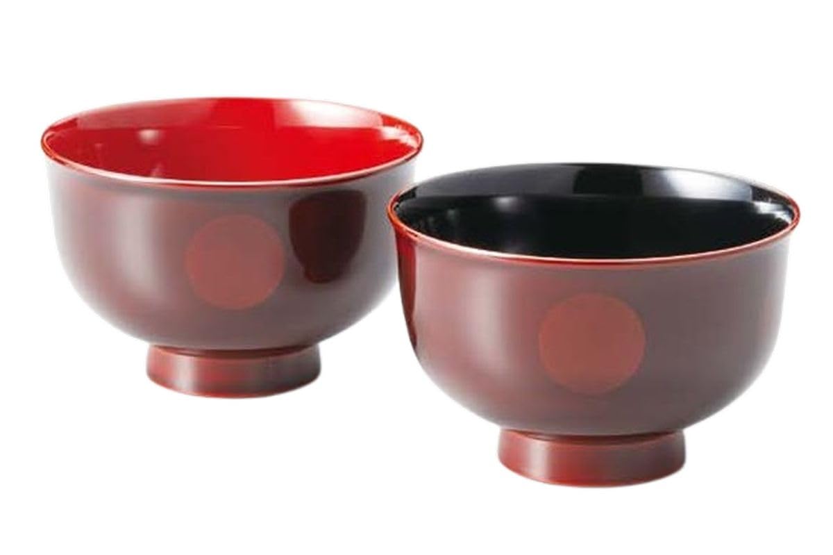 J-kitchens 味噌汁椀 日本製 日月 羽反汁椀 白檀内黒朱 （2客) 11.1cm 漆塗り 手塗り その壱