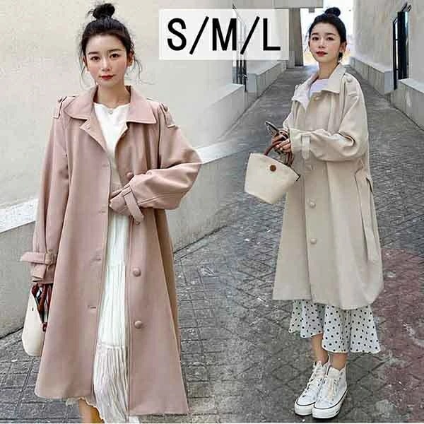 【限定激安】スプリングコート レディース トレンド ラペル ベルト付き コート トレンチコート ロングコート アウター テロンチコート 春コート 無地 ファッション 長袖 春物 春服 春秋 着痩せ カ