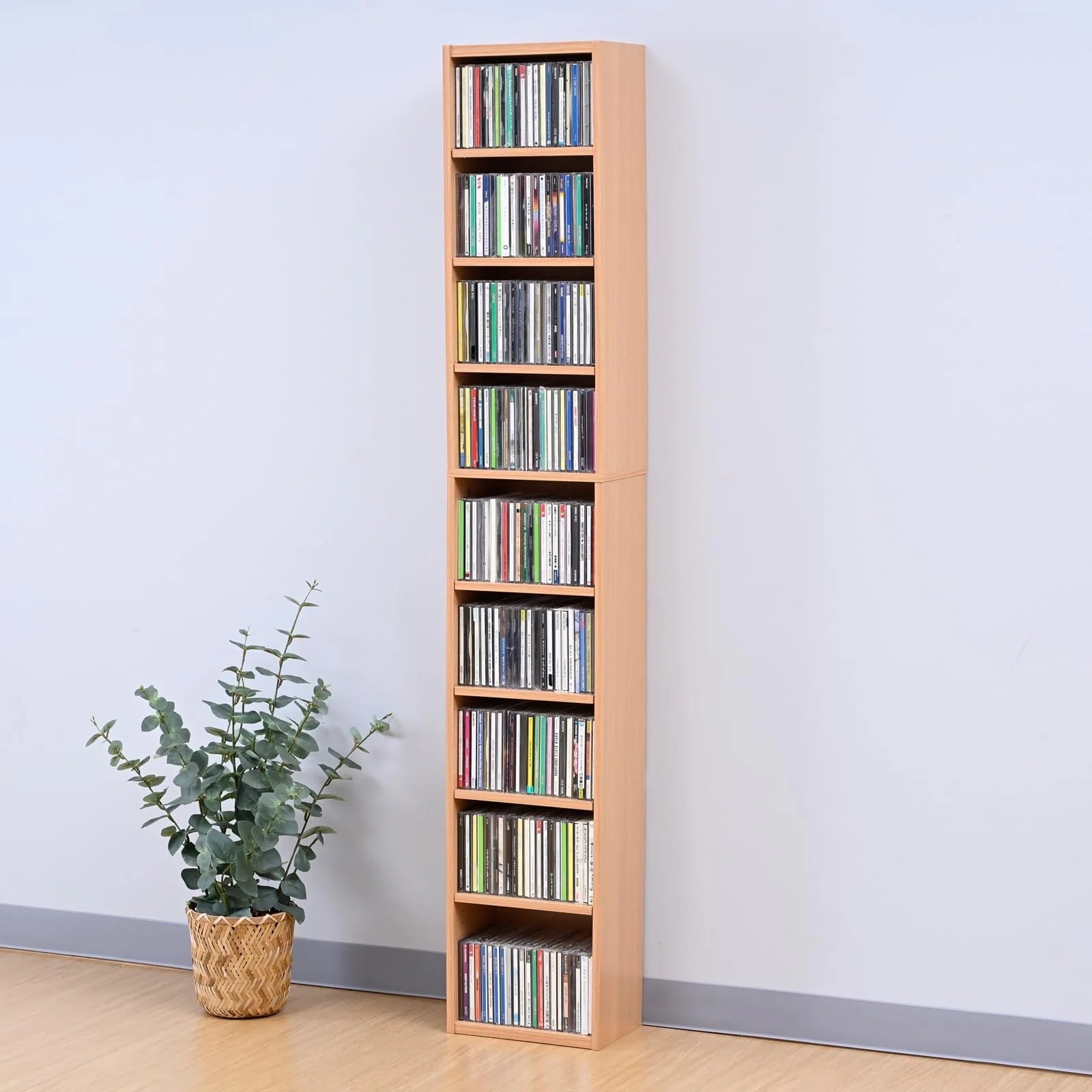 即日発送 山善(YAMAZEN) ラック 棚 9段 CDラック 本棚 スリム 大容量 可動棚 コミック DVD 収納 幅25.5×奥行17×高さ150cm 収納棚 シェルフ 省スペース 組立品 ナチュ