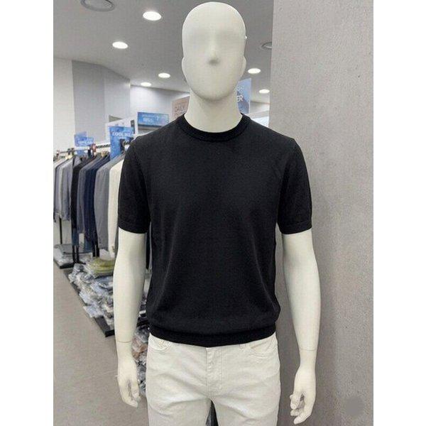 メンズ夏半袖薄手レーヨンソフトラウンドネックUネックニットトップTシャツ4色択1_JK