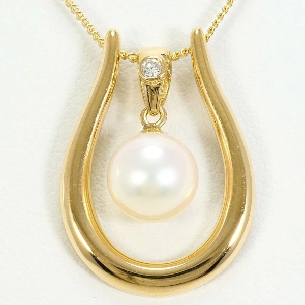K18 18金 YG イエローゴールド ネックレス パール(真珠) ダイヤ ジュエリー 中古