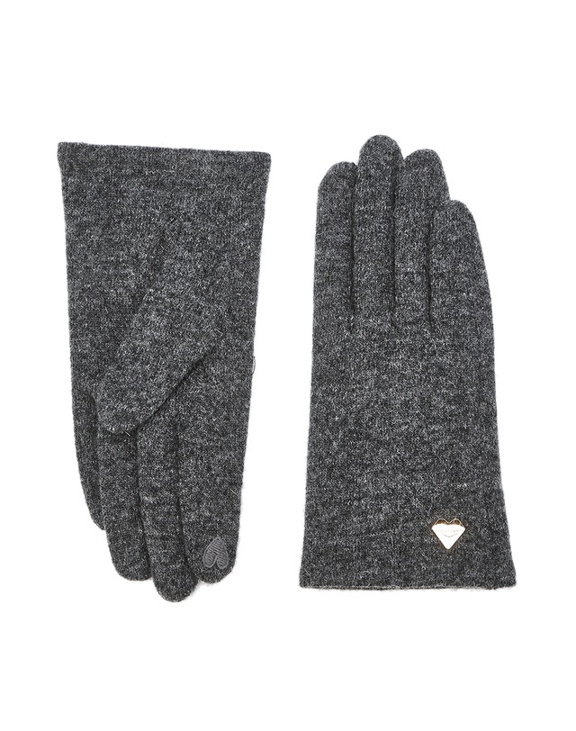 グレー ハート 金属装飾 スマート タッチ ウール 手袋