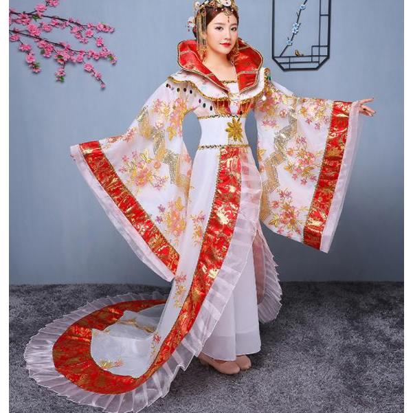 中華服 漢服 中国風古代宮廷衣装　振袖　引き裾貴妃風唐装漢服　ゴージャス舞台衣装　中華風仮装変装　お姫様チャイナドレス　金色なスパンコール刺繍　華流風ス30%までに制限