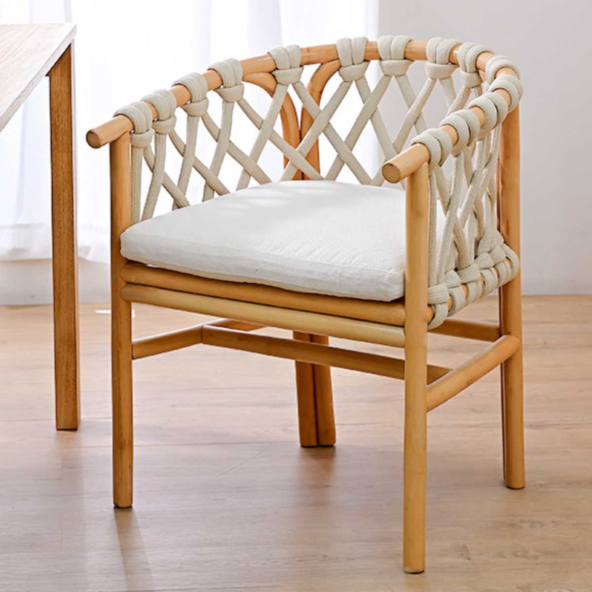 ロープチェア ラタン 座面高45cm クッション付 Breeze ラタンチェア 椅子 アームチェア ダイニング 腰かけ 籐 ロープ編み 籐製 一人掛け チェアー イス いす ダイニングチェア