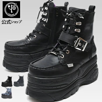 ヨースケ 厚底 スニーカー レディース ブラック 歩きやすい 9cm厚底フラットソール 【公式SHOP特典キズ補修液付】