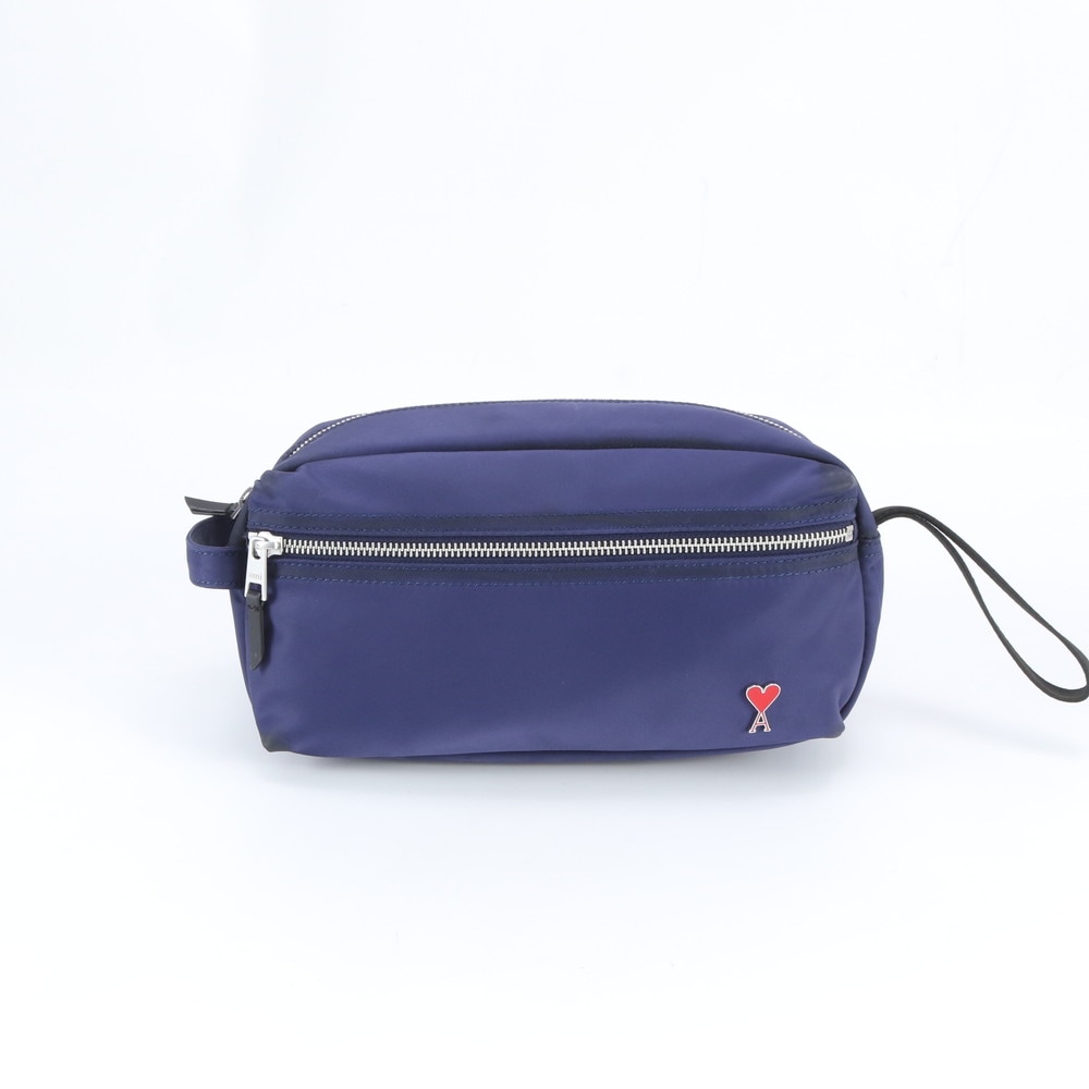 美品 AMI PARIS アミ パリ レザー×ナイロン セカンドバッグ クラッチ ポーチ 通勤 ビジネス メンズ レディース RWM DU26-7 中古