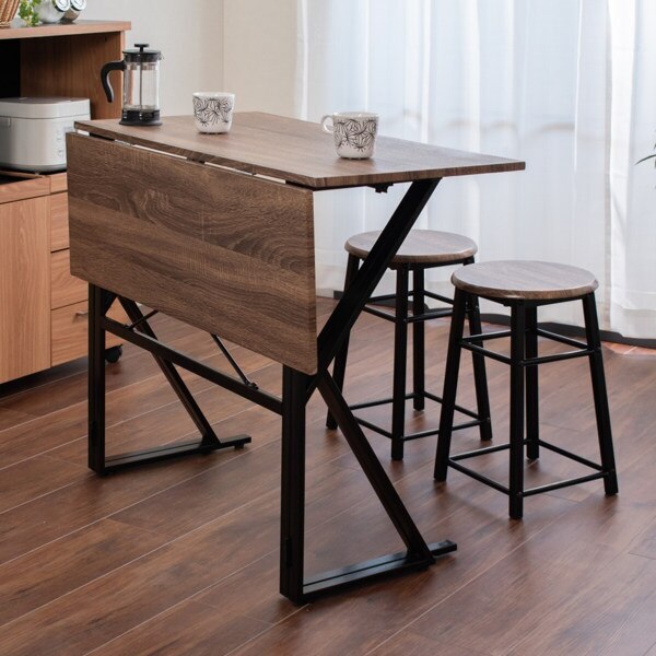 ダイニング3点セット カフェスタイル 片バタ天板 スツール2脚