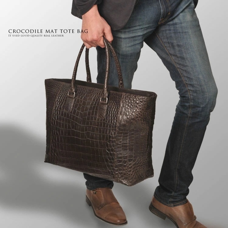 クロコダイルトートバッグマット/メンズ『クロコダイル保証書付き』