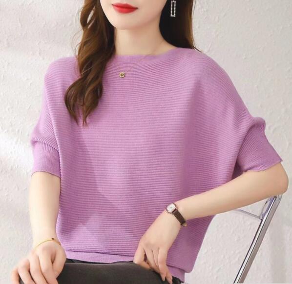 ファッションサマーニット トップス ドルマンスリーブシャツ ブラウス Tシャツ レーストップス 夏服 半袖 レディース カットソー