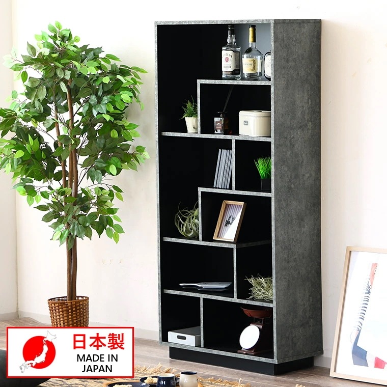 本棚 大容量 フリーボード オープン コミックラック 石目調 薄型 木製 本 スリム オシャレ 収納 国産 ラック 書棚 漫画 雑誌 ディスプレイラック