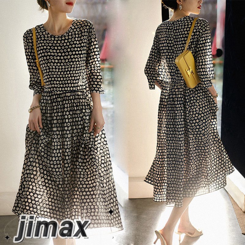 ワンピース 夏 レディース 春 ロングワンピース 黒スカート ドット柄 マキシ丈 通勤着 可愛い ゆったり 体型カバー 着痩せ 30代 40代 50代 ゆったり 結婚式 ホワイトデー 6,211円