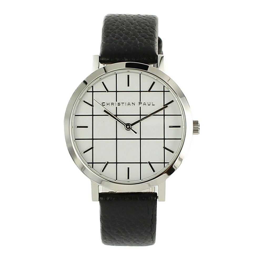 クリスチャンポール 時計 レディース 腕時計 手表 35mm グリッド 格子柄 チェック シルバー ホワイト ブラックレザー 天然皮革 GRL-05 誕生日プレゼント ポイント消化